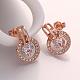 Real Rose Gold Plated Flat Round Tin Alloy Cubic Zirconia Stud Earrings EJEW-BB08554-RG-3