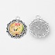 Antique Silver Alloy Pendant Cabochon Bezel Settings and European Scenery Flower Printed Glass Cabochons TIBEP-X0179-F01-2