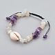 Bracelets de perles tressées avec améthyste naturelle et pierre de lune blanche BJEW-JB04080-02-1