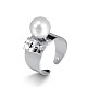 Alloy with Rhinestone and Acrylic Pearl Beads Cuff Rings RJEW-JL039-S-1