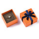 厚紙のジュエリーボックス  リング包装用  ちょう結びの正方形  ダークオレンジ  6.6x6.6x5.2cm CBOX-S022-002B-4