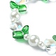 Braccialetto elasticizzato con perline di vetro con perle d'imitazione e fiori di tulipano BJEW-JB09422-4