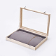 木製のネックレスプレゼンテーションボックス  ガラスとベルベットの枕で  長方形  アンティークホワイト  35x24x5.5cm ODIS-P006-09-4