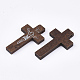 印刷木製のペンダント  十字架クロス  イースターのために  染め  ココナッツブラウン  41.5~42.5x23.5~24.5x4.5mm  穴：2mm WOOD-S050-35B-04-2