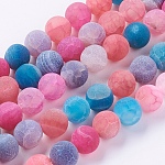 Chapelets de perle en agate naturelle patinée, teinte, mat, ronde, couleur mixte, 10mm, Trou: 1mm, Environ 38 pcs/chapelet, 15.35 pouce