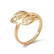 Ion Plating(IP) 201 Stainless Steel Hollow Out Leaf Adjustable Ring for Women RJEW-C045-05G