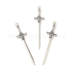 Colgantes de la aleación de estilo tibetano, amuleto de espada, plata antigua, 49x12x3mm, agujero: 2 mm, aproximamente 333 unidades / 500 g
