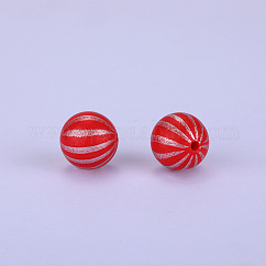 Cuentas focales de silicona redondas impresas con patrón de rayas, rojo, 15x15mm, agujero: 2 mm