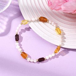 Braccialetti elasticizzati da donna con perle naturali di ambra e perle coltivate d'acqua dolce.&nbsp;BJEW-JB13912