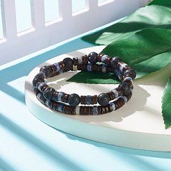 2 Stück 2 Stil natürliche Kokosnuss & Blue Spot Jaspis & Lavagestein Perlen Stretch-Armbänder Set&nbsp;BJEW-JB07944