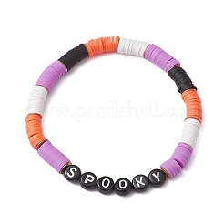 Braccialetti elasticizzati con perline in acrilico e argilla polimerica fatti a mano con parola di Halloween&nbsp;BJEW-JB10887