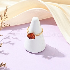 Fingerringe aus Kupferdraht und natürlichem Bernstein für Damen&nbsp;RJEW-JR01053