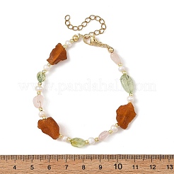 Bracelets en pépites d'ambre naturel brut et de quartz rose et perles de culture d'eau douce&nbsp;BJEW-JB14288