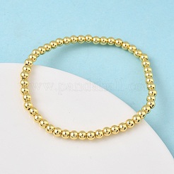 Pulseras elásticas con cuentas redondas de latón para hombres y mujeres&nbsp;BJEW-B148-05B-G
