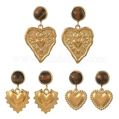 Pendientes colgantes de ojo de tigre natural y acero inoxidable 304 para mujer&nbsp;EJEW-JE07507