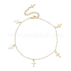 Cavigliere con nappe in acciaio inossidabile 304 e perle finte rotonde in ABS per donna&nbsp;AJEW-AN00738-02