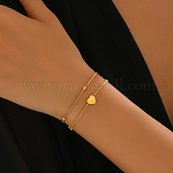 Elegantes pulseras de cadena de caja de acero inoxidable 201 de doble capa&nbsp;LH8977