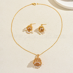 Sets aus Ohrsteckern und Anhängern im Ethno-Stil aus Messing mit Zirkonia und Imitationsperlen für Damen&nbsp;SA8520