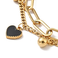 Pulsera de varias vueltas con dije de bola redonda y corazón de resina&nbsp;BJEW-G639-28G