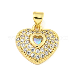Charms de circonita cúbica micro pavimentados de latón chapado en forma de corazón&nbsp;KK-Z053-17G
