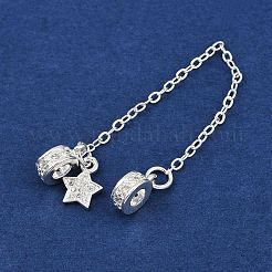 Chaînes de sécurité européennes en laiton pavé de zircones cubiques transparentes avec breloques&nbsp;KK-L236-16B-S