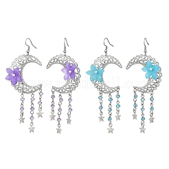 2 paire de boucles d'oreilles pendantes en alliage et fer avec lune et fleur&nbsp;EJEW-JE06766