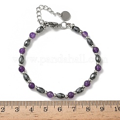 Braccialetti con perline di ametista naturale ed ematite sintetica non magnetica per le donne&nbsp;BJEW-Z148-01P-06