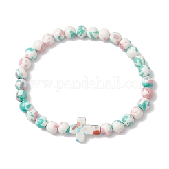 Pulseras elásticas de cuentas de jade blanco sintético para mujeres y hombres&nbsp;BJEW-JB11300-04