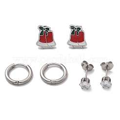 3 par de pendientes de aro y botón de acero inoxidable 304 navideños de 3 estilos para mujer&nbsp;EJEW-K279-16P-03