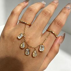 Doppelfingerringe aus Edelstahl 304 und Zirkonia&nbsp;WGBA935-01