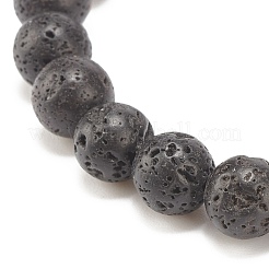 Bracelet extensible perlé rond en pierre de lave naturelle avec fleur en alliage&nbsp;BJEW-JB08010