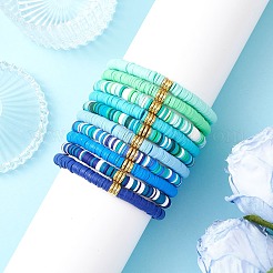 10 bracelet extensible fait main en argile polymère heishi et perles en laiton&nbsp;BJEW-MZ00198