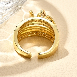 Gestellplattierung Messing Mikropflaster Zirkonia Manschettenfingerringe für Frauen&nbsp;RJEW-M028-28G
