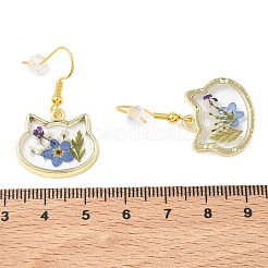 Boucles d'oreilles pendantes en alliage et fleurs séchées&nbsp;EJEW-Z169-01G-01