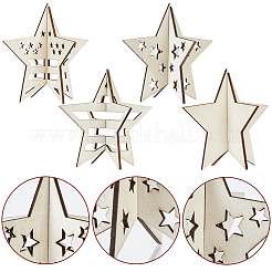 4 style de décorations d'affichage en bois massif non fini sur le thème de Noël&nbsp;DJEW-WH20002-21B