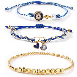 3 set di braccialetti con ciondoli in ottone e perline di vetro da 3 stili&nbsp;EY6397-1