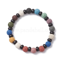 3 pulsera elástica con cuentas de roca de lava natural y cáscara de coco para mujeres y hombres.&nbsp;BJEW-JB12470