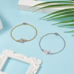 2 Stück 2-farbiges Kristall-Strass-Hamsa-Hand-Gliederarmband mit bösem Blick&nbsp;BJEW-JB09161