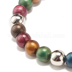 Braccialetto elasticizzato imitazione occhio di tigre con perline rotonde in acrilico con ciondolo piuma per le donne&nbsp;BJEW-JB07568
