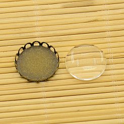 Anciennes supports cabochon laiton bronze rond et plat transparent cabochons de verre transparent&nbsp;KK-X0003-RS