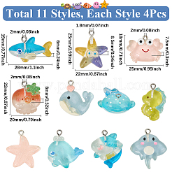 44 stücke 11 arten ozean thema transparent harz cartoon anhänger&nbsp;CRES-SC0002-97