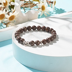 Bracciale elasticizzato in ossidiana naturale con fiocco di neve e perline in lega&nbsp;BJEW-JB08017-03