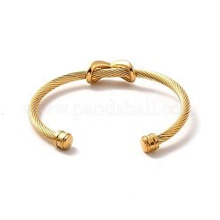 Placcatura ionica (ip) 304 acciaio inossidabile braccialetto aperto con perline intrecciate a corda infinita per le donne&nbsp;BJEW-P283-08G