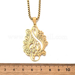 201 Edelstahl Laser Cut Blume Musiknote Anhänger Box Kette Halsketten für Frauen Männer&nbsp;NJEW-E156-02G