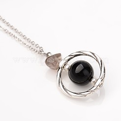 Colliers pendentifs en agate noire naturelle (teinte et chauffée)&nbsp;NJEW-JN01610-04