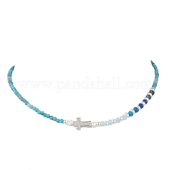 Colliers en apatite naturelle facettée ronde et jade de Malaisie teint&nbsp;NJEW-JN05975-02