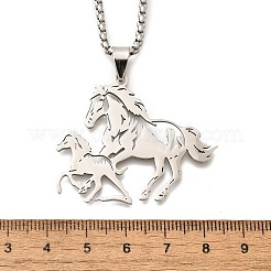 201 Edelstahl-Halsketten mit lasergeschnittenem Doppelpferd-Anhänger und Kastenkette für Damen und Herren&nbsp;NJEW-E156-03P