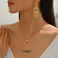 Bohemian Vintage Eisen Harz Böse Augen Quasten Anhänger Halsketten & Ohrringe Sets für Frauen&nbsp;XC5526