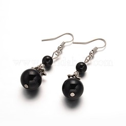 Attraenti orecchini pendenti con perle di vetro rotonde&nbsp;EJEW-F0086-M