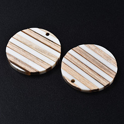 Pendentifs en résine et bois à rayures&nbsp;X-RESI-N025-017A-B01